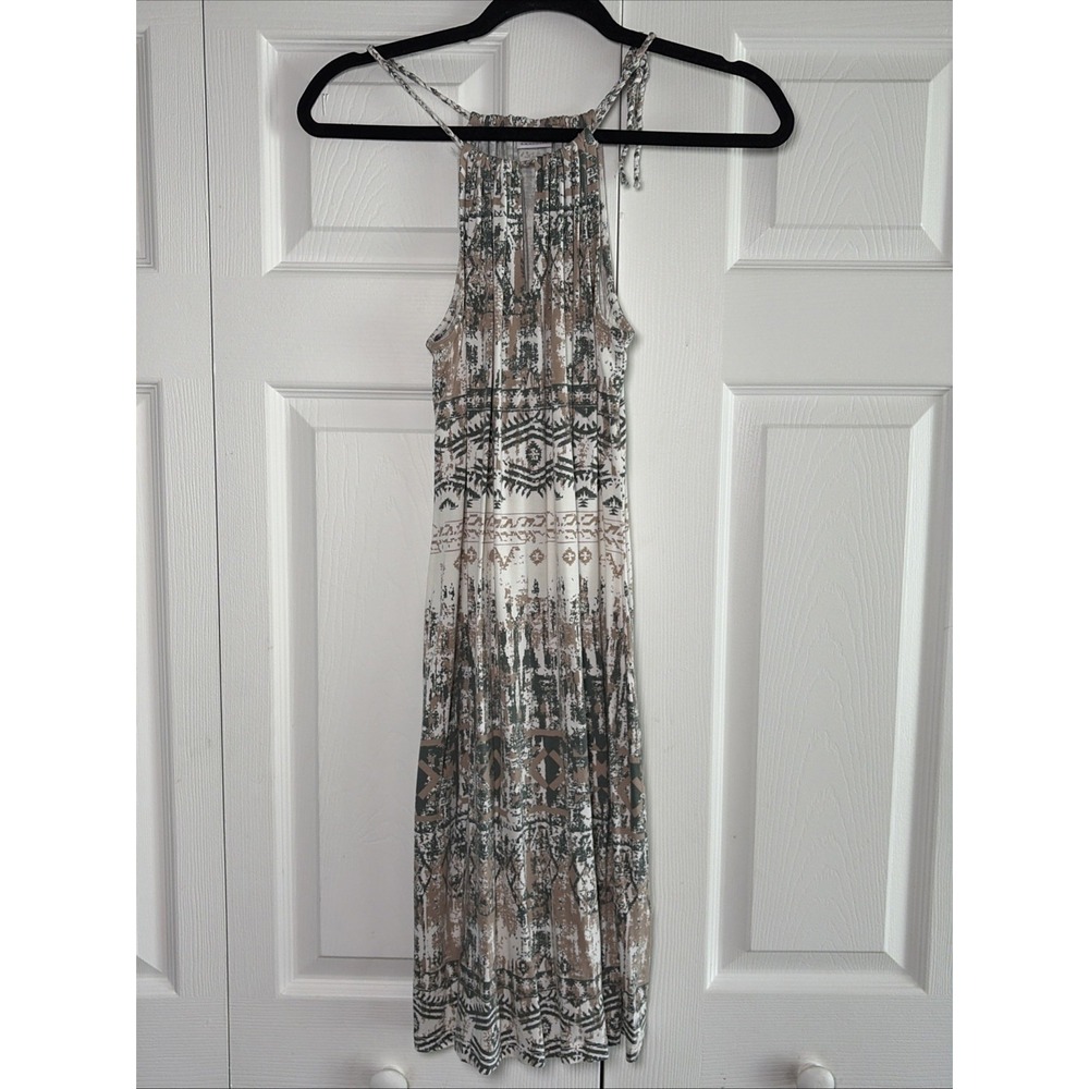Lascana Geometric Tribal Halter Keyhole Dress Womens Size 10 Brown Boho Summer